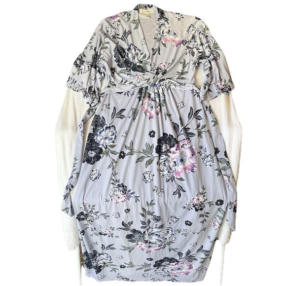 Jessica Simpson Maternity Women Maxi Dress M Lavender Floral Wrap 3/4 Sleeve - Picture 1 of 10